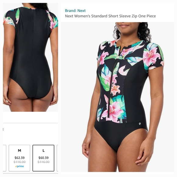 Next One Piece Shirt Sleeve Zip Swimsuit - Picture 3 of 3